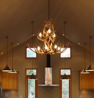 Image 4 Antler 27-29"W Natural-Shed Mule Deer 9-Light Chandelier more views