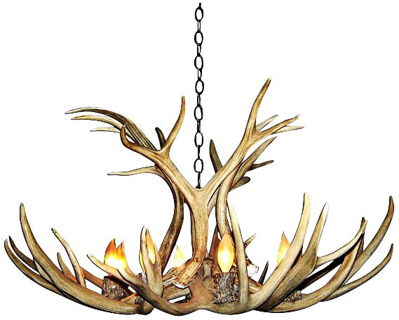 Antler 29" Wide Natural-Shed Mule Deer 6-Light Chandelier