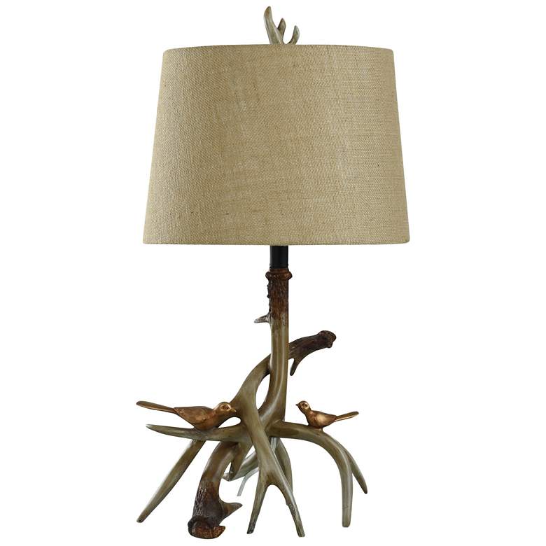 Image 1 Antler Lodge - Antler Table Lamp With Beige Shade