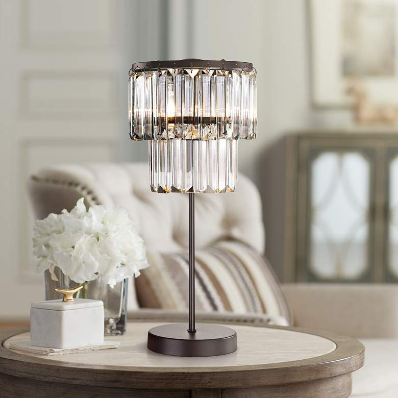 Image 1 Antoinette Bronze and Clear 18 inch High Crystal Table Lamp