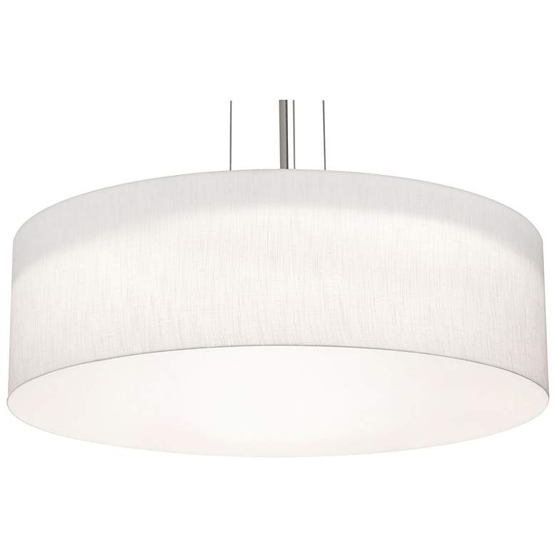 Image 1 Anton 30 inch Wide Satin Nickel LED Pendant With Linen White Shade