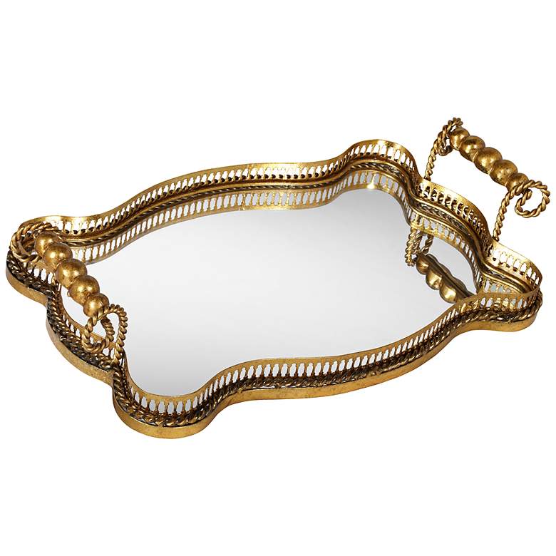 Image 1 Antonia 18" Wide Antique Gold Leaf Mirrored Tray