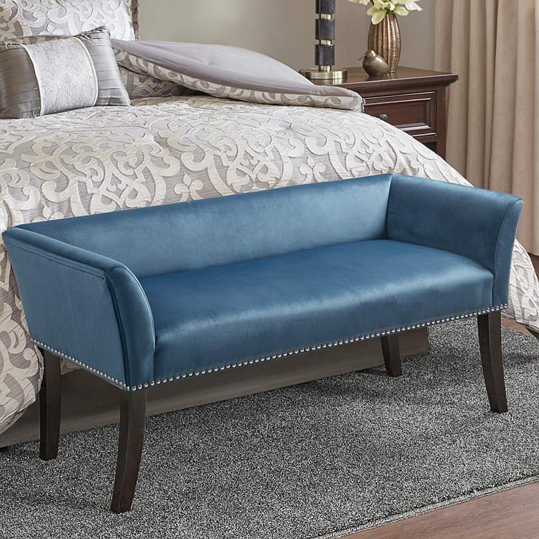 Image 1 Antonio 43 1/2 inch Wide Blue Fabric Accent Bench