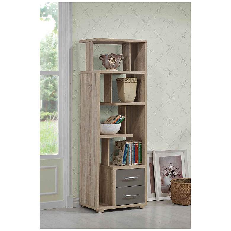 Image 1 Antonio Light Oak 4-Shelf 2-Drawer Bookcase