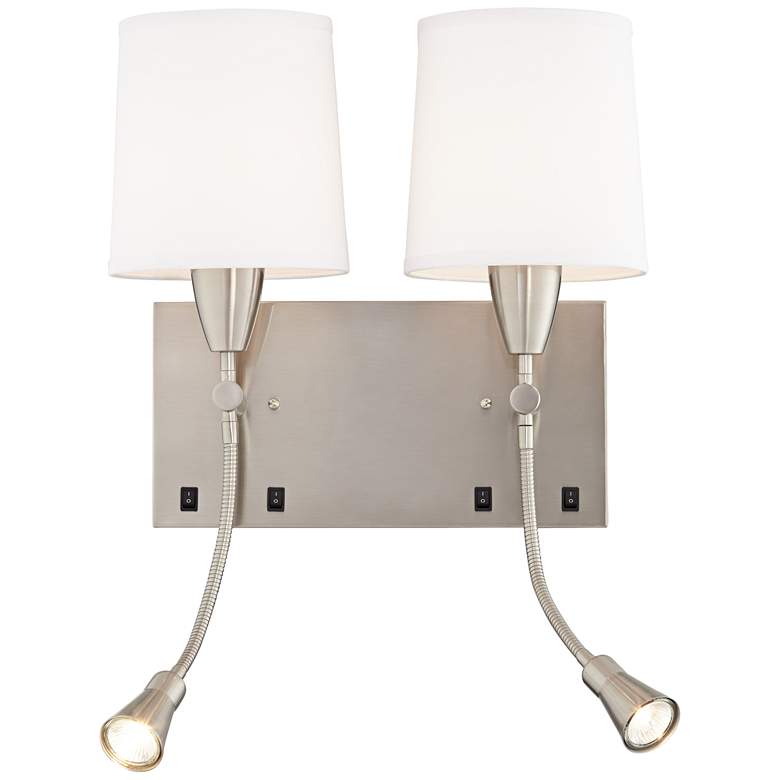 Image 1 Aoife 17" High Brushed Nickel Double Wall Sconce with Reading Light