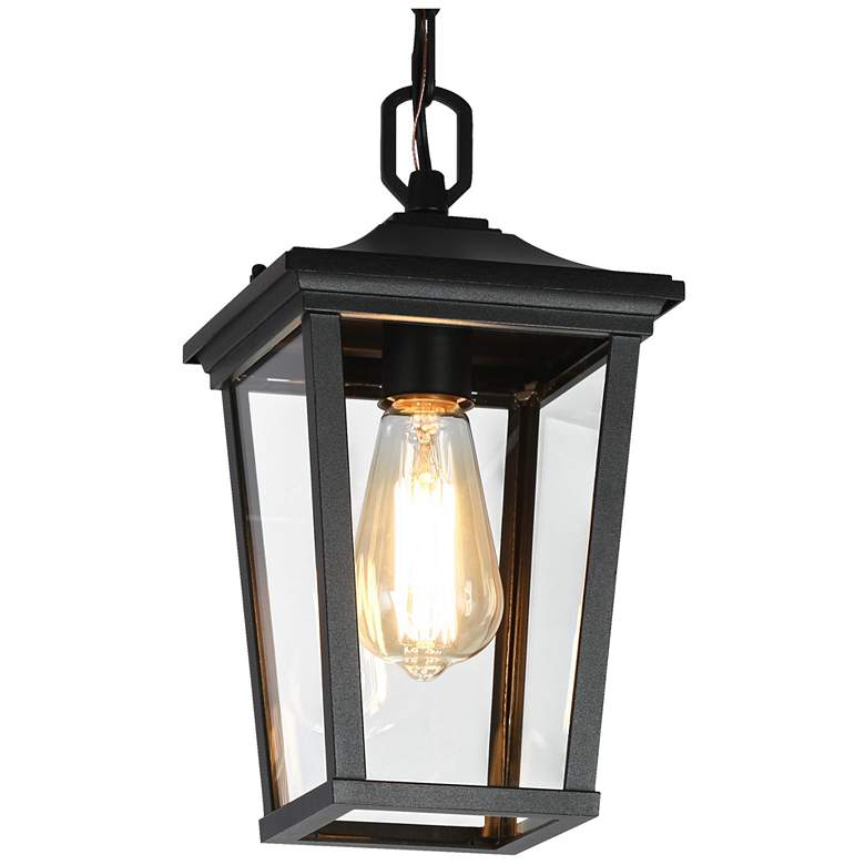 Image 1 Aotelas 12.6 inch High Black Glass Outdoor Hanging Light