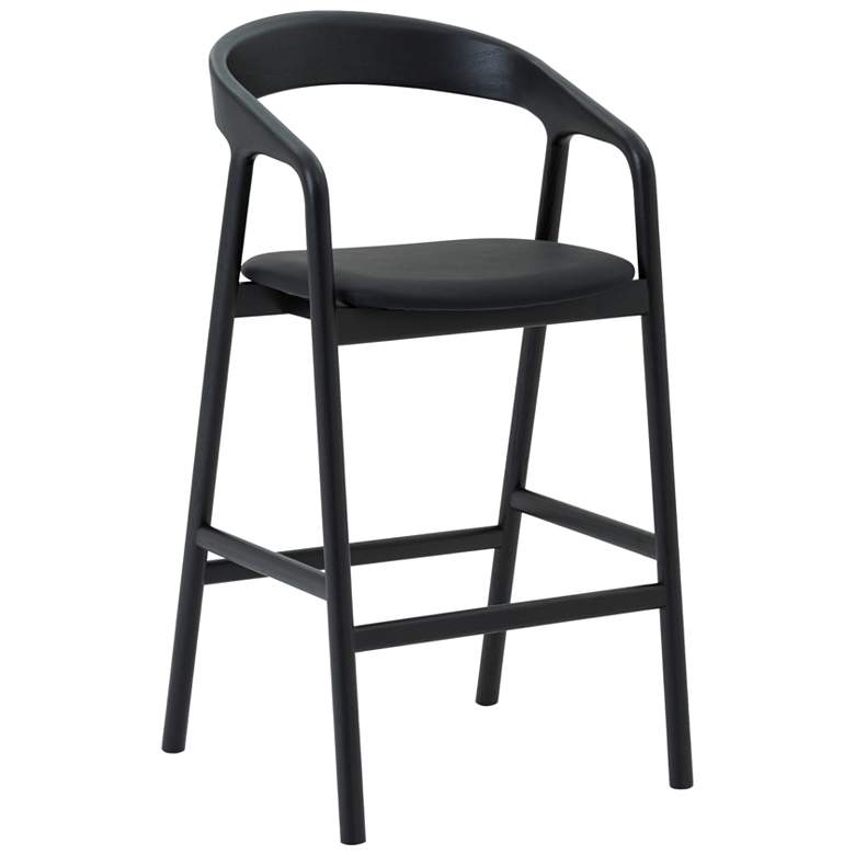 Image 1 Apache Black Oak Wood and Faux Leather Bar Stool