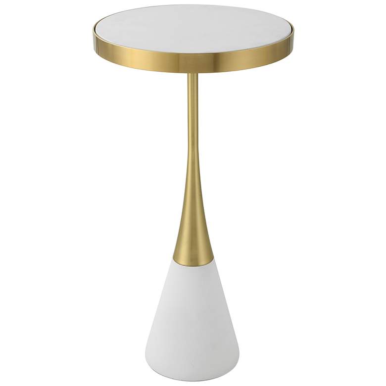 Image 1 Apex 12 1/2"W Matte White Brushed Brass Round Accent Table