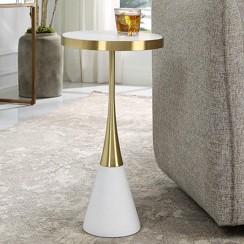 Image 1 Apex 12 1/2"W Matte White Brushed Brass Round Accent Table