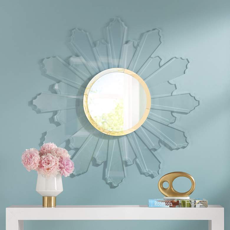 Image 1 Apollina Gold and Acrylic 39&#8221; Round Sunburst Wall Mirror