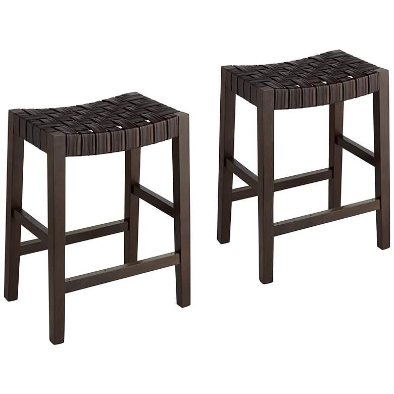 Image 3 Apollo 25 1/2" Brown Leather Counter Stools Set of 2