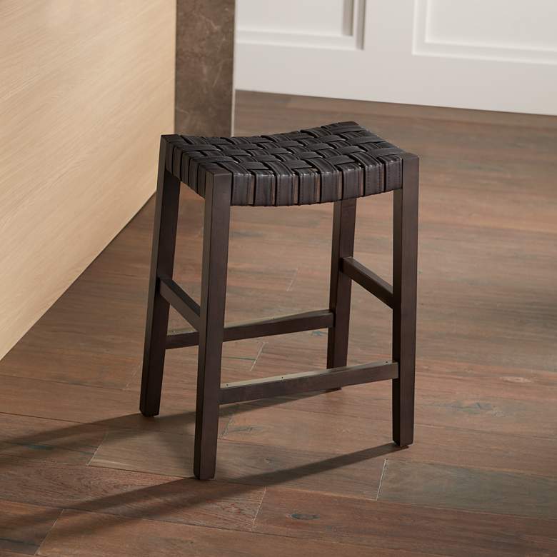 Image 2 Apollo 25 1/2" High Brown Leather Counter Stool