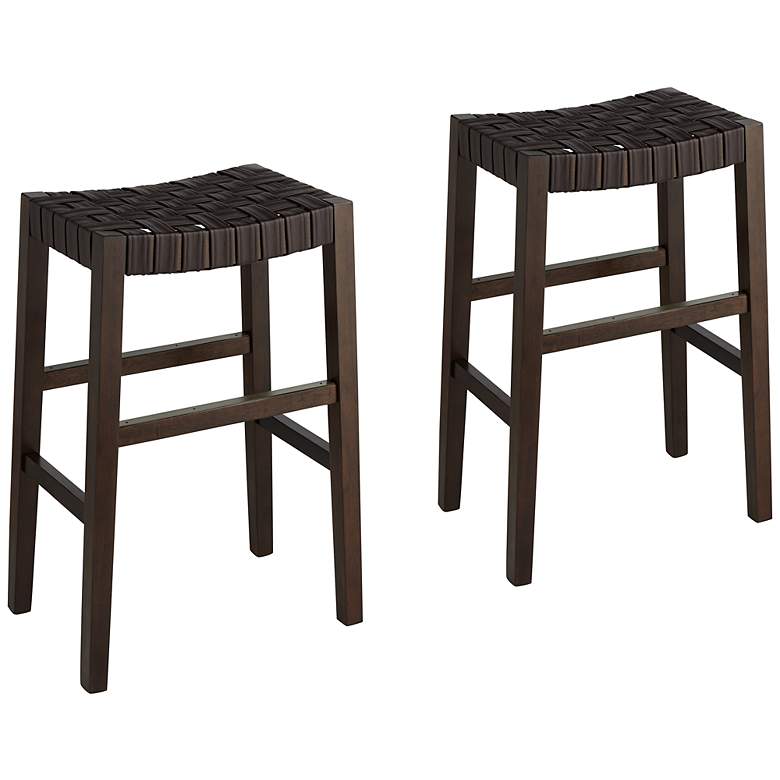 Image 2 Apollo 30 1/2" Brown Leather Bar Stools Set of 2