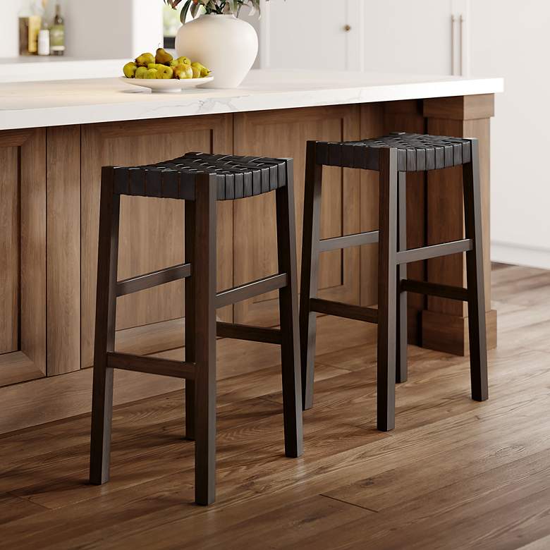 Image 1 Apollo 30 1/2" Brown Leather Bar Stools Set of 2