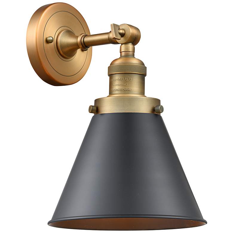 Image 1 Appalachian 13"H Brushed Brass Wall Sconce with Black Shade