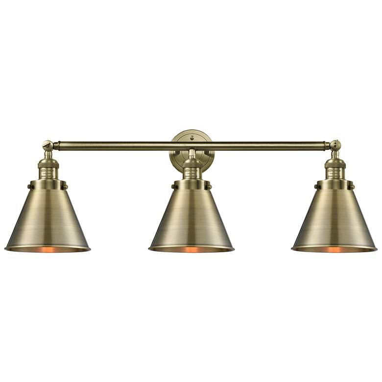Image 1 Appalachian 32"W 3 Light Antique Brass Bath Light w/ Antique Brass Sha