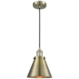 Appalachian 8" Antique Brass Cord Hung Mini Pendant Appalachian 8" Antique Brass Cord Hung Mini Pendant