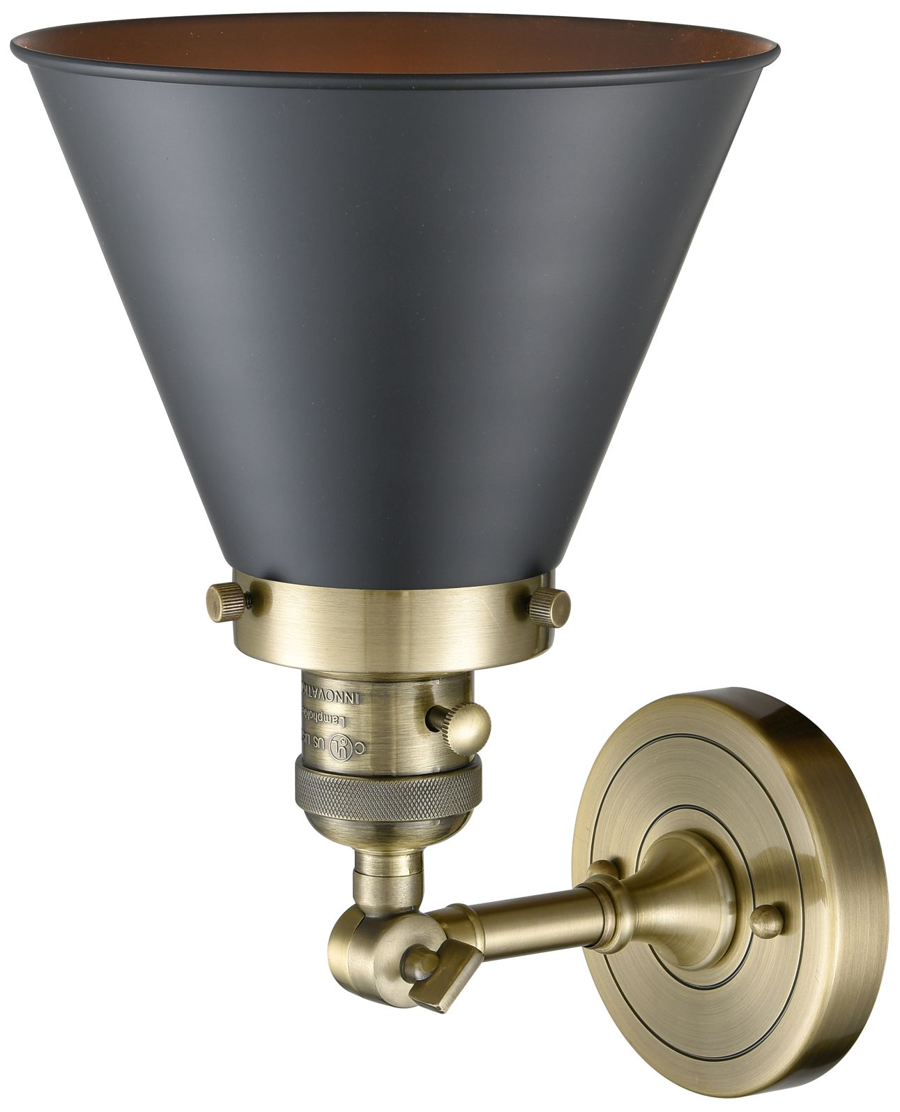 Image 2 Appalachian 8" Antique Brass Sconce w/ Matte Black Shade more views