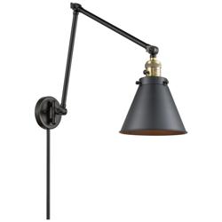 Appalachian 8" Black Antique Brass Double Swing Arm w/ Black Shade