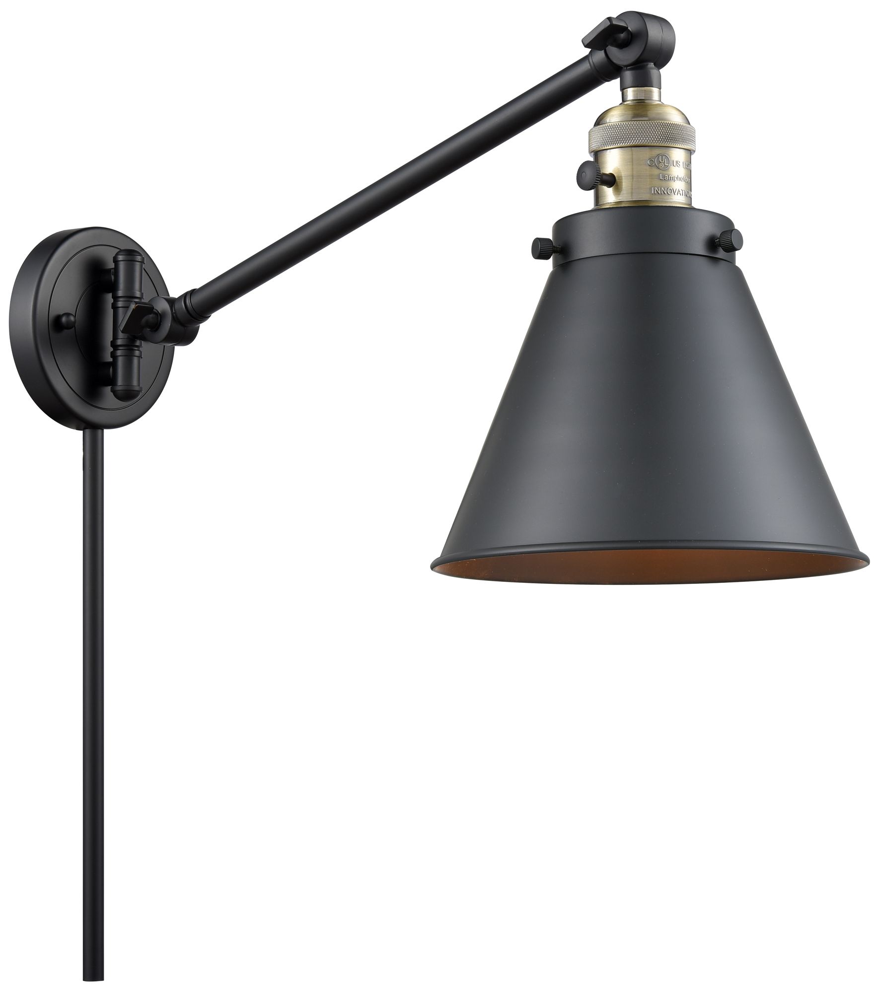 Appalachian 8" Black Antique Brass LED Swing Arm w/Black Shad Made to