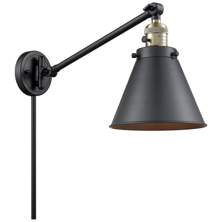 Image 1 Appalachian 8" Black Antique Brass LED Swing Arm With Matte Black Shad