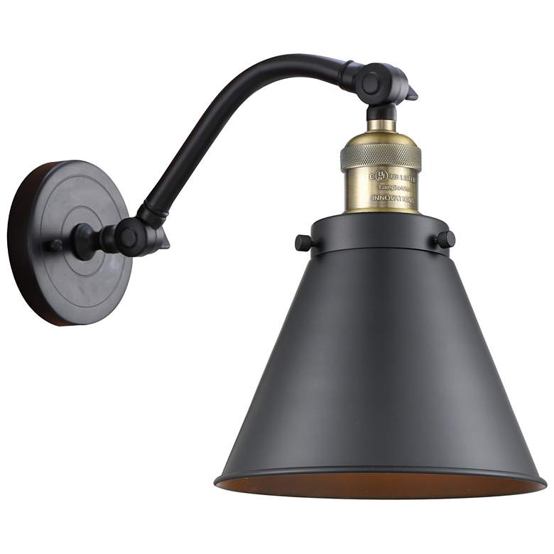 Image 1 Appalachian 8" LED Sconce - Black Brass Finish - Matte Black Shade