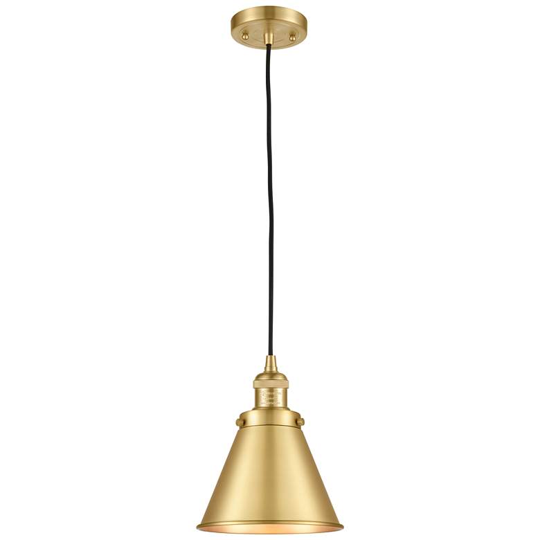 Image 1 Appalachian 8" Satin Gold Cord Hung Mini Pendant w/ Satin Gold Shade
