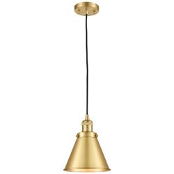 Appalachian 8" Satin Gold Cord Hung Mini Pendant w/ Satin Gold Shade