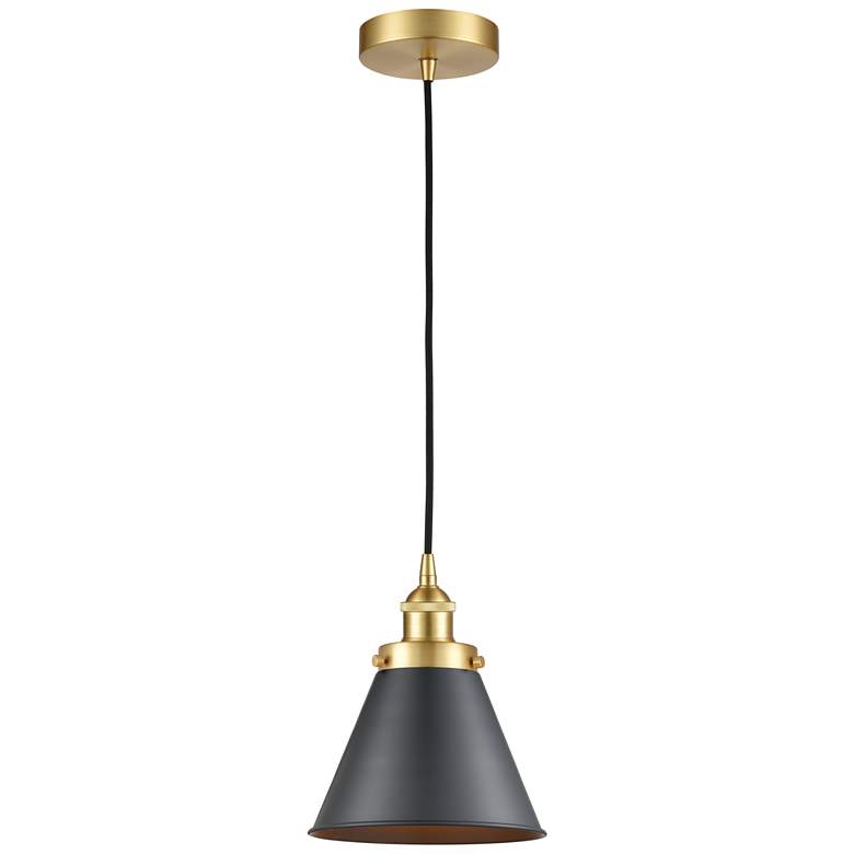 Image 1 Appalachian 8" Satin Gold Mini Pendant w/ Matte Black Shade