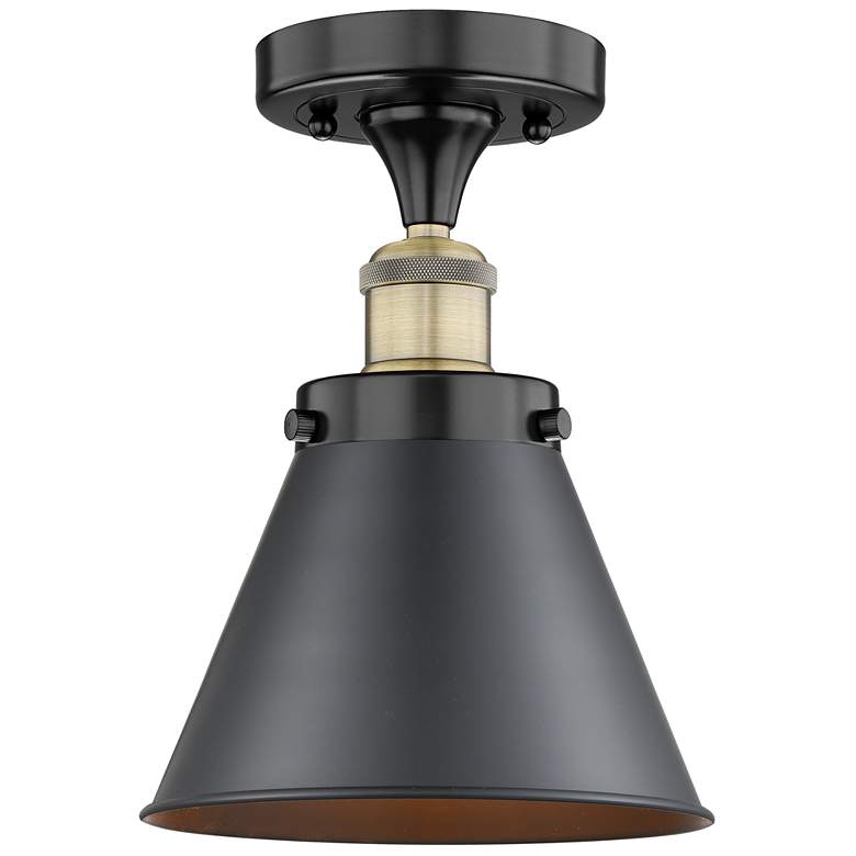 Image 1 Appalachian 8" Wide Black Antique Brass Semi.Flush Mount With Black Sh
