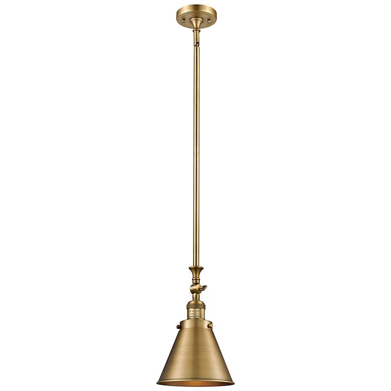 Image 1 Appalachian 8" Wide Brushed Brass Cone Mini Pendant