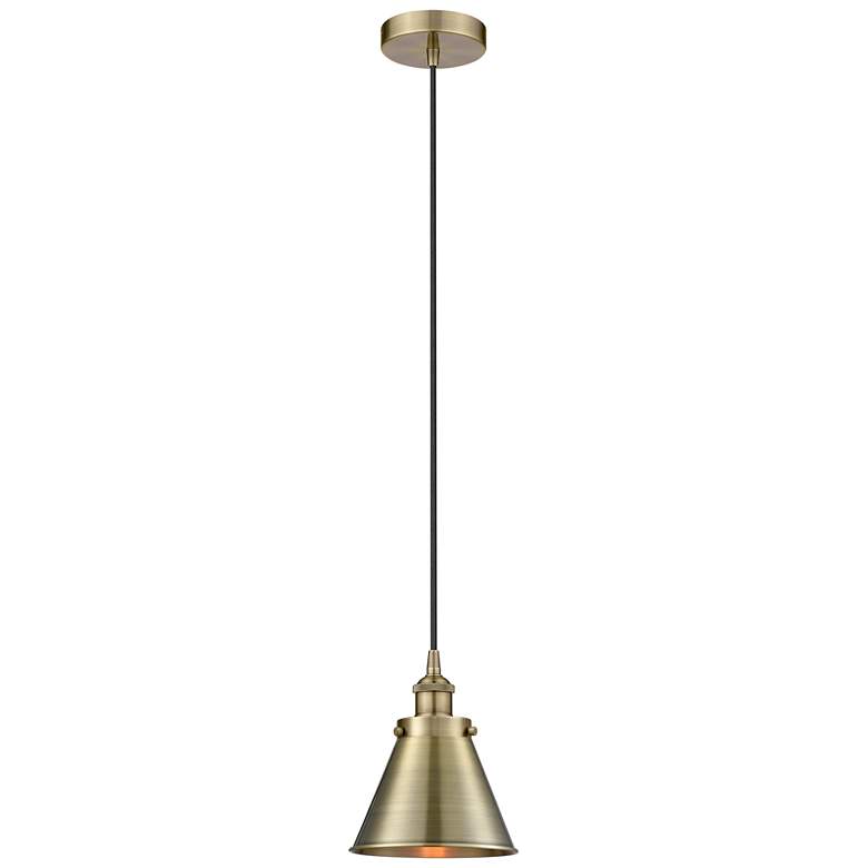 Image 1 Appalachian 8"W Antique Brass Corded Mini Pendant w/ Antique Brass Sha