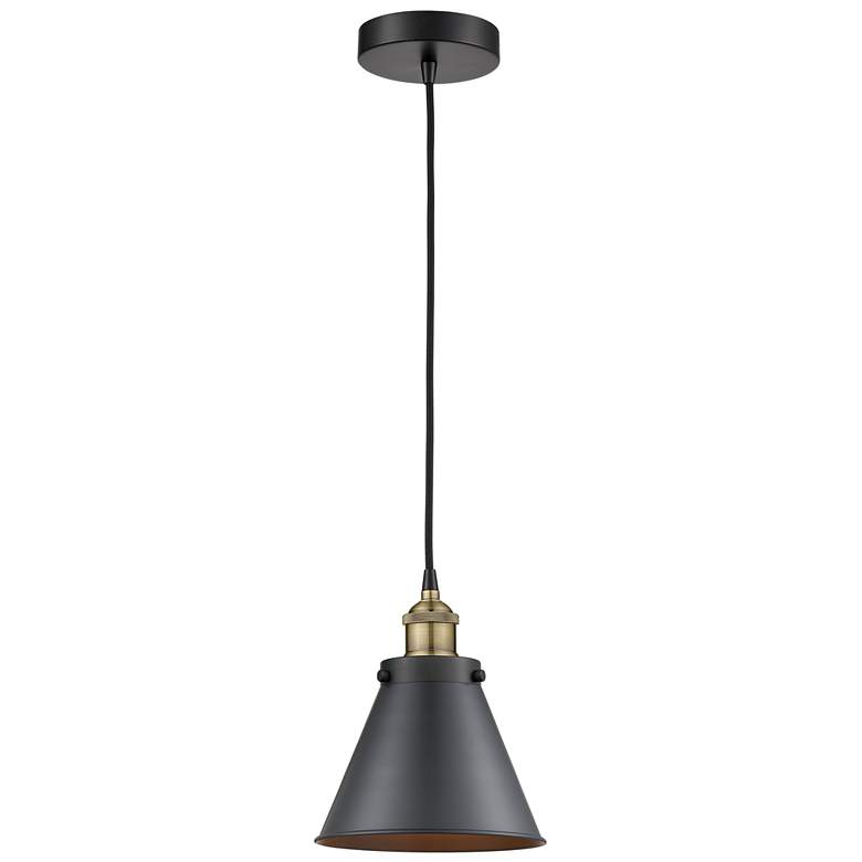 Image 1 Appalachian 8"W Black Brass Corded Mini Pendant w/ Matte Black Shade