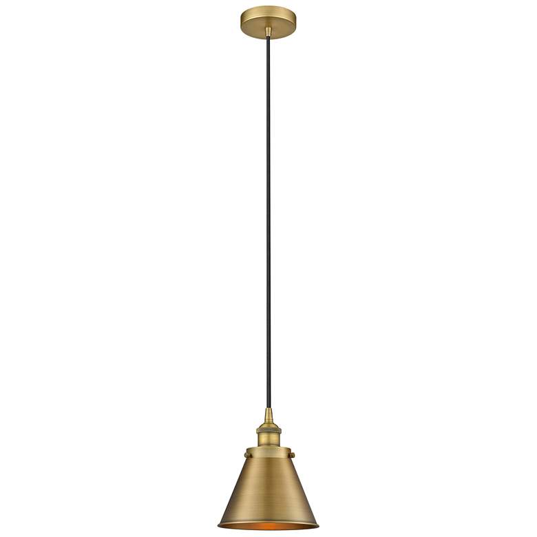 Image 1 Appalachian 8"W Brushed Brass Corded Mini Pendant w/ Brushed Brass Sha