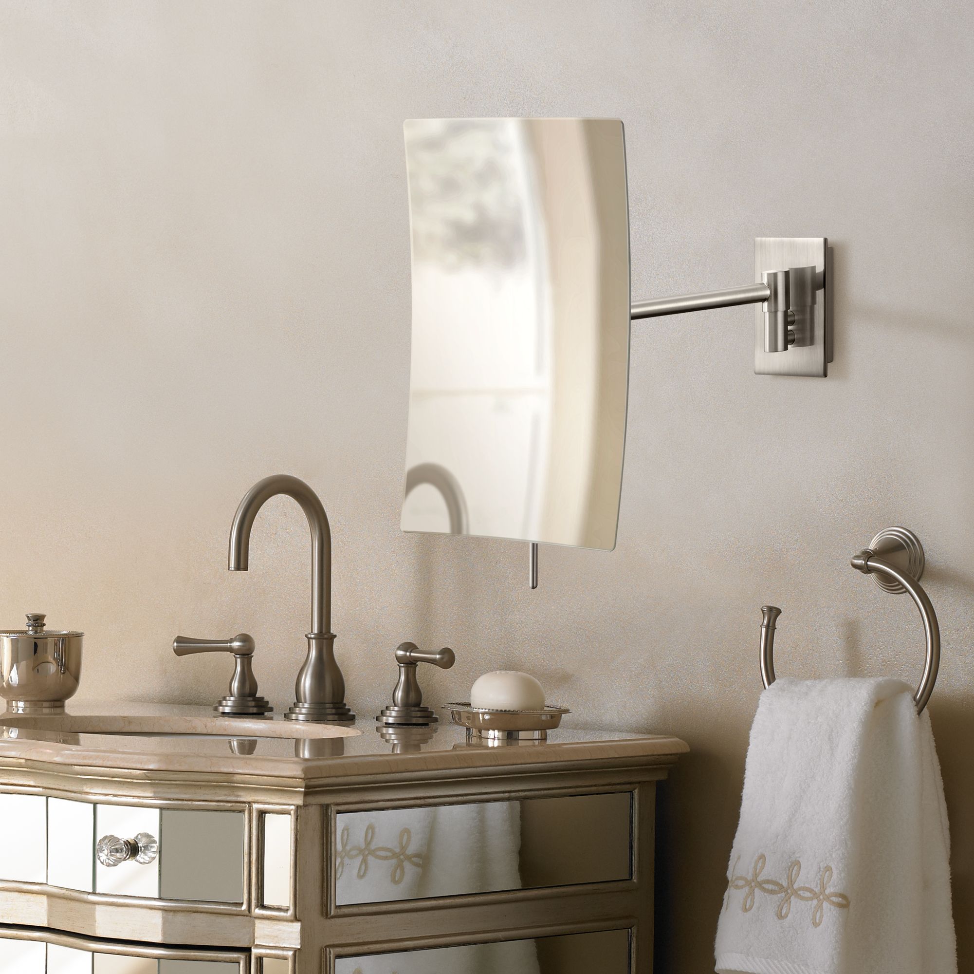 Aptations Brushed Nickel Minimalist Wall Mount Makeup Mirror 92922