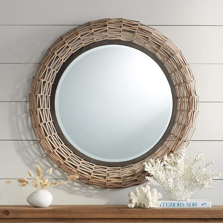 Image 1 Aptos Natural Rattan Weave 32 inch Round Wall Mirror