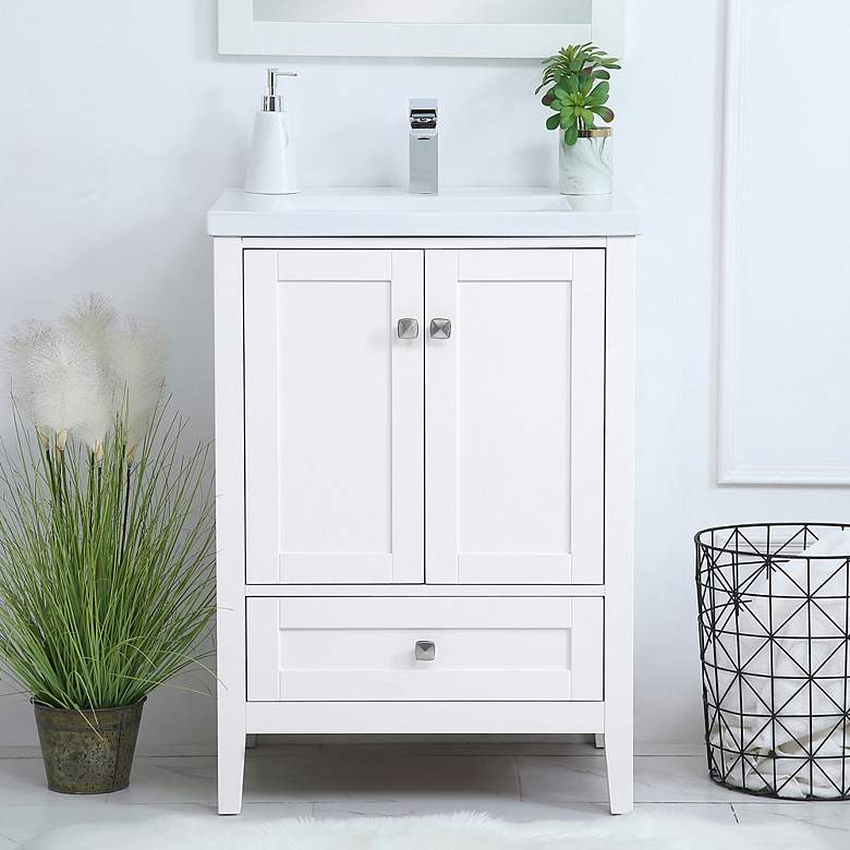 Image 1 Aqua 24" Wide White 2-Door Single Sink Bathroom Vanity
