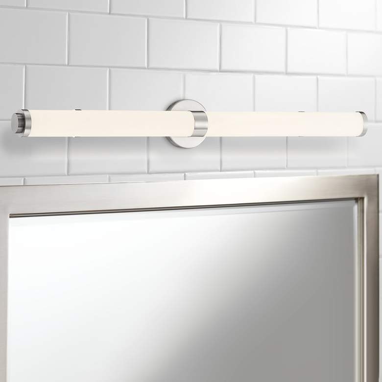 Aqua 37 1/4&quot; Wide Brushed Steel Metal Bar LED Bath Light