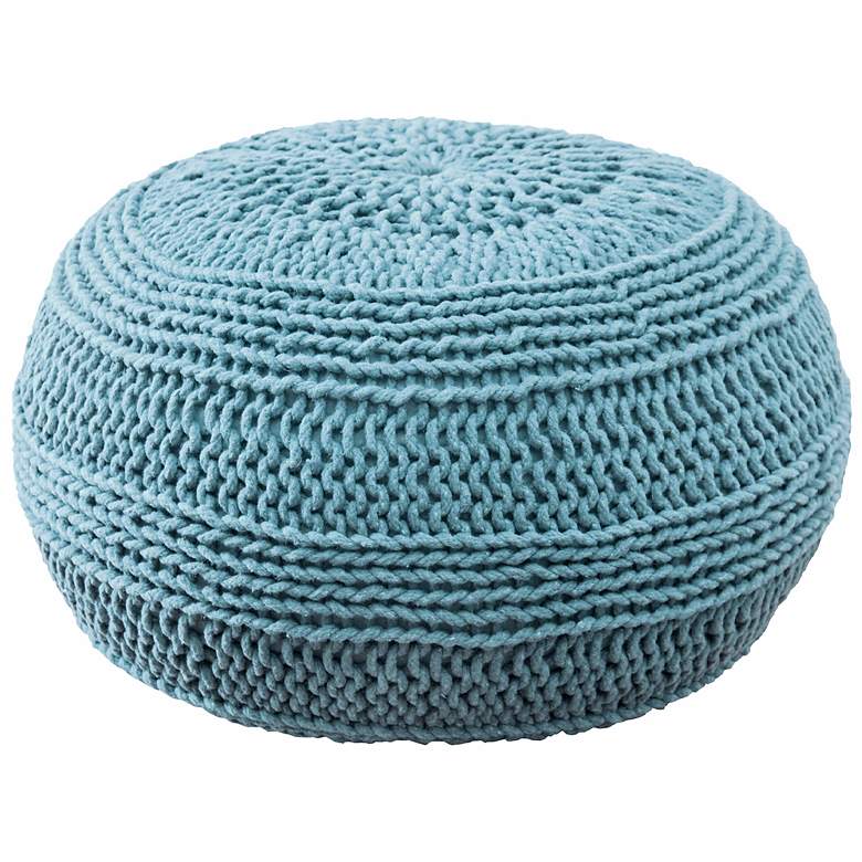 Image 1 Aqua Blue 20" Wide Roped Cotton Pouf Ottoman
