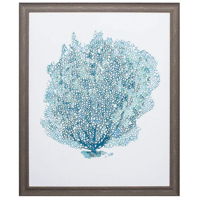 Image 1 Aqua Coral on White II 27"W x 33"H Framed Art