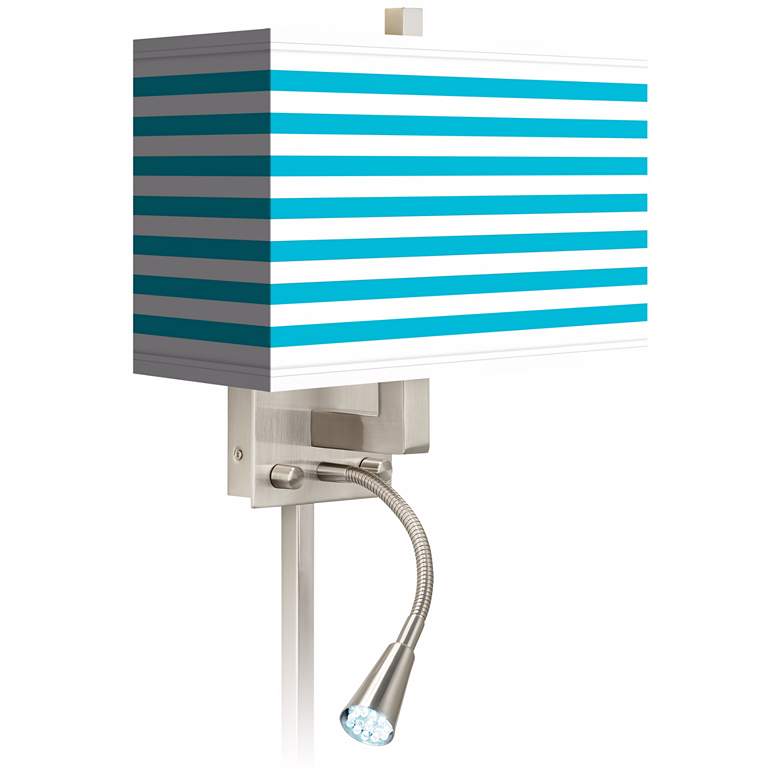 Image 1 Aqua Horizontal Stripe LED Reading Light Plug-In Sconce