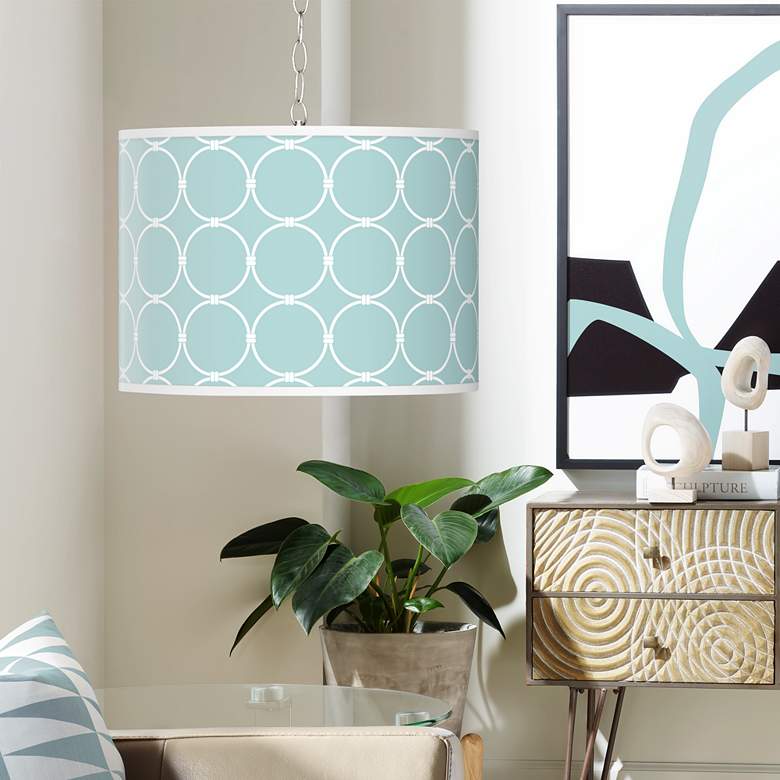 Image 1 Aqua Interlace Giclee Plug-In Swag Chandelier