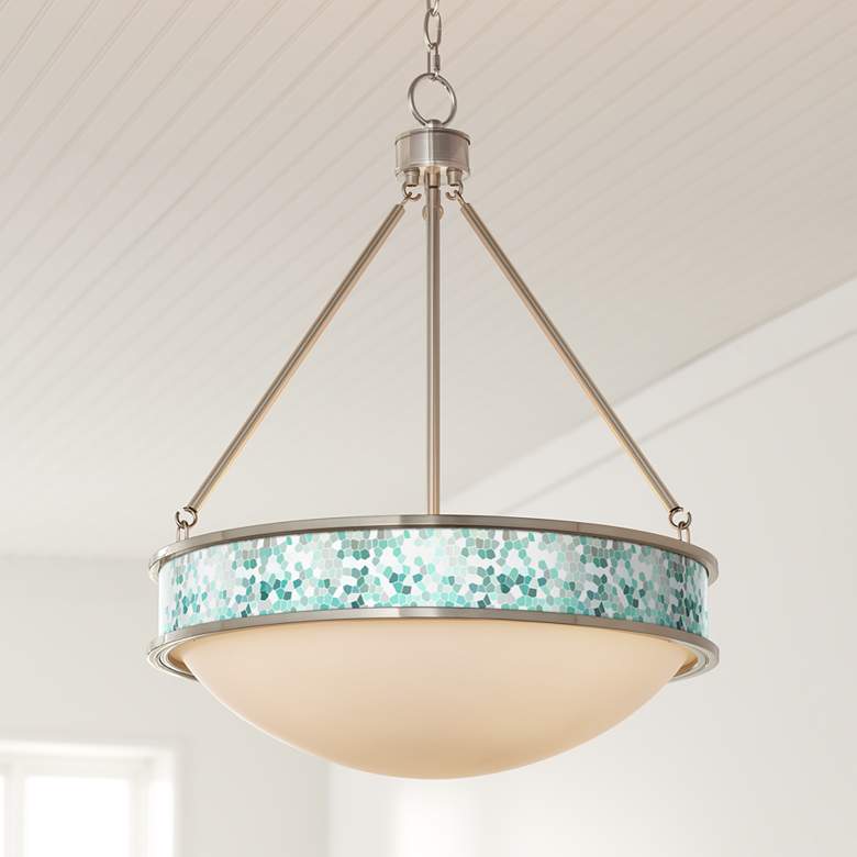 Image 1 Aqua Mosaic 20 1/2 inch Wide Brushed Nickel Pendant Light