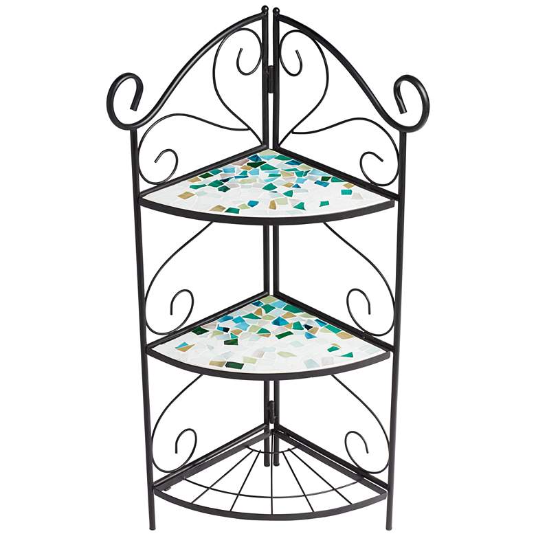 Image 2 Aqua Mosaic 30 inch High Black Iron Three Shelf Plant Stand