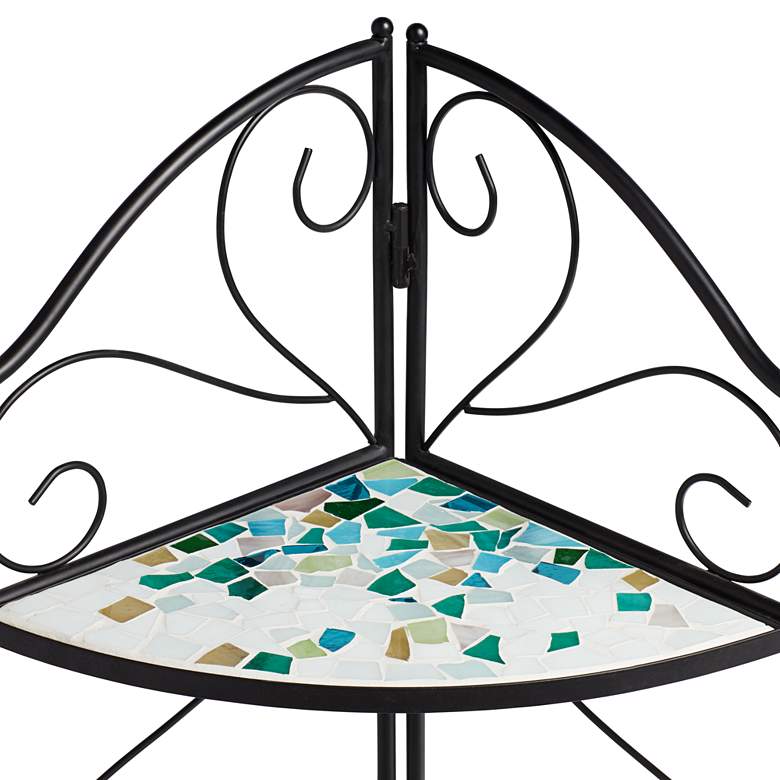 Image 3 Aqua Mosaic 30" High Black Iron Three Shelf Plant Stand more views