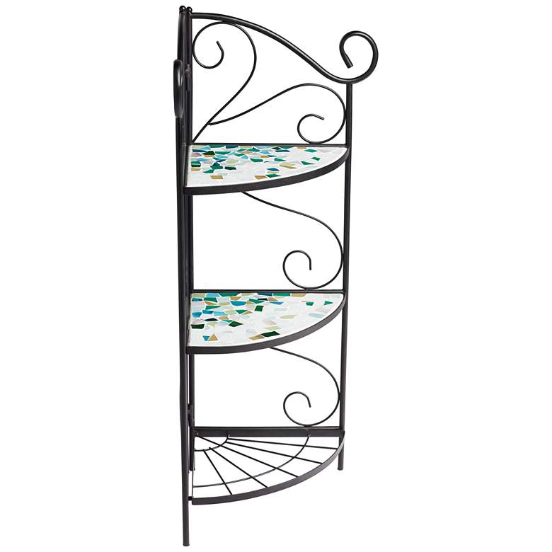 Image 6 Aqua Mosaic 30 inch High Black Iron Three Shelf Plant Stand more views