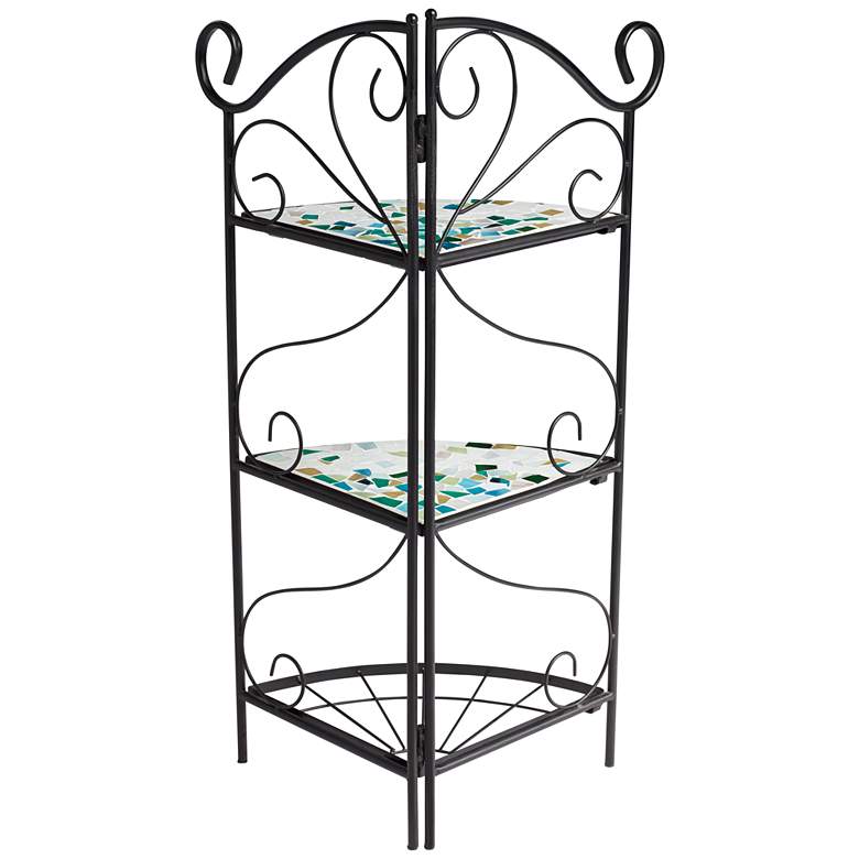Image 7 Aqua Mosaic 30" High Black Iron Three Shelf Plant Stand more views
