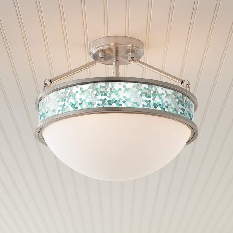 Image 1 Aqua Mosaic Banded 16" Wide Brushed Nickel Ceiling Light