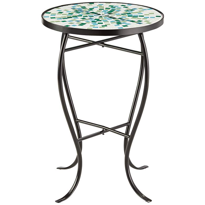 Image 4 Aqua Mosaic Black Iron Outdoor Accent Table more views