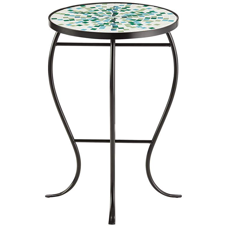 Image 5 Aqua Mosaic Black Iron Outdoor Accent Table more views